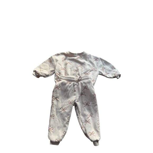 Rylee + Cru Other - Rylee + Cru Baby Girls Bow Print Sweatshirt Jogger Set 2- 3T Beige Fleece
